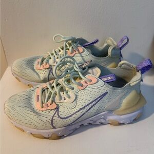 Women’s NIKE React Vision Sneaker in Barely Green, Purple Pulse, & Crimson Tint